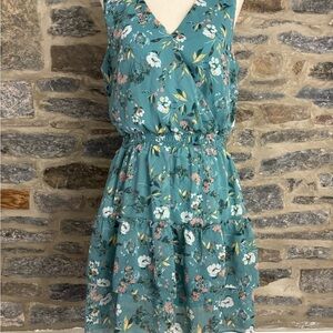 IZ Byer Floral Teal Sleeveless Dress
